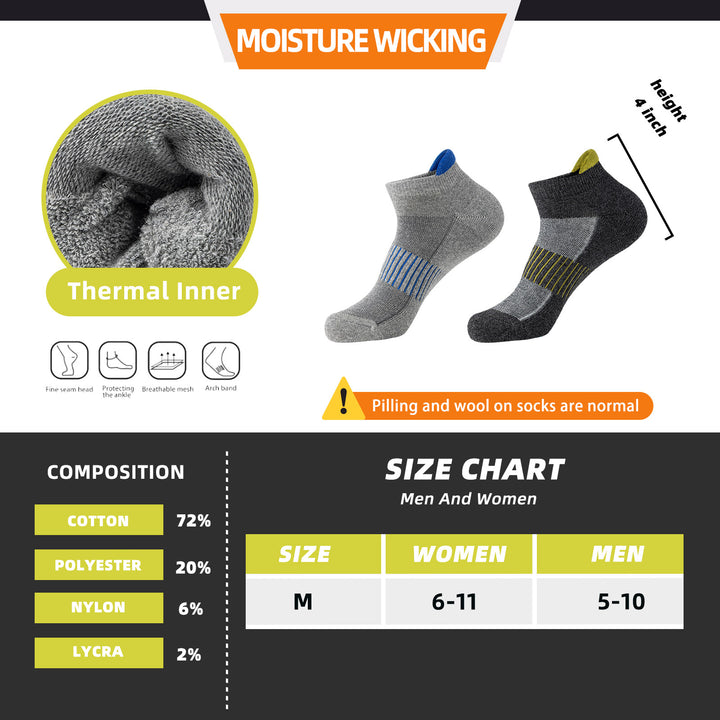 Premium Compression Socks for Men & Women – 6 Pairs Sweat Absorbing Ankle Socks for Hiking, Running, Sports – Low Cut, 