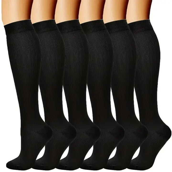 Premium Compression Socks for Men & Women – 6 Pairs, Black & Skin Color – Support for Varicose Veins, Swelling, Recovery, 
