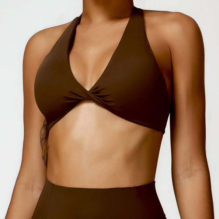 Premium High Support Sports Yoga Bra – Sexy Halter Straps, Push-Up Padded Bralette for Running, Gym & Fitness – Impact