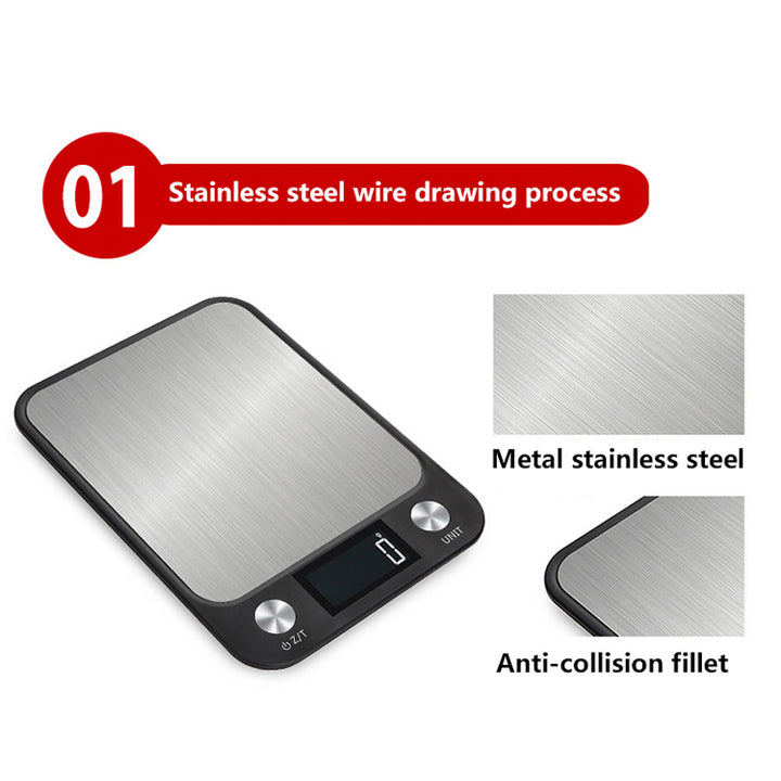 Premium Kitchen Scale 15Kg/1g – Stainless Steel Digital Food and Coffee Weighing Scale, LED Display, Battery-Powered, Multi-