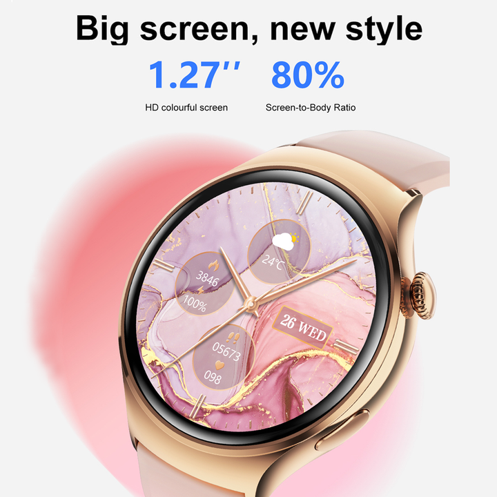 Premium Smartwatch for Women - AMOLED Display, Bluetooth Calling, NFC, GPS, IP68 Waterproof, Multiple Sports Modes, Heart 