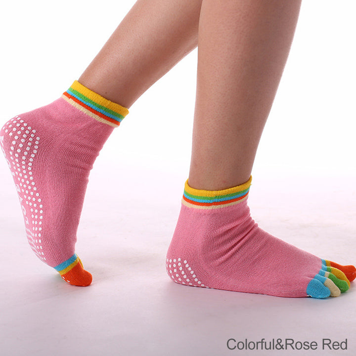 Premium Non-Slip Five-Toe Yoga Socks for Women – Colorful, Breathable, Cotton Dance & Sports Socks with Anti-Slip Grip