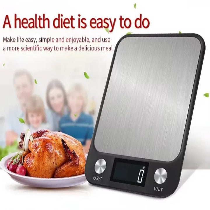 Premium Kitchen Scale 15Kg/1g – Stainless Steel Digital Food and Coffee Weighing Scale, LED Display, Battery-Powered, Multi-