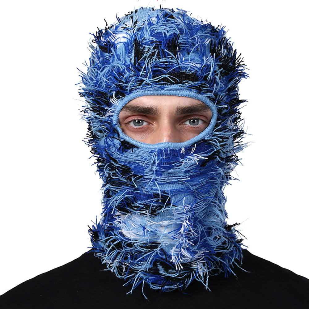 Premium Hip Hop Balaclava Beanie – Distressed Knit Ski Mask for Women, Camouflage Fuzzy Full Face Ski Hat, Outdoor Winter 