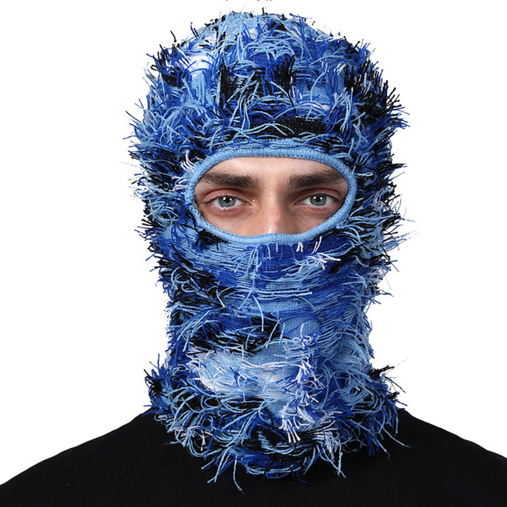 Premium Hip Hop Balaclava Beanie – Distressed Knit Ski Mask for Women, Camouflage Fuzzy Full Face Ski Hat, Outdoor Winter 