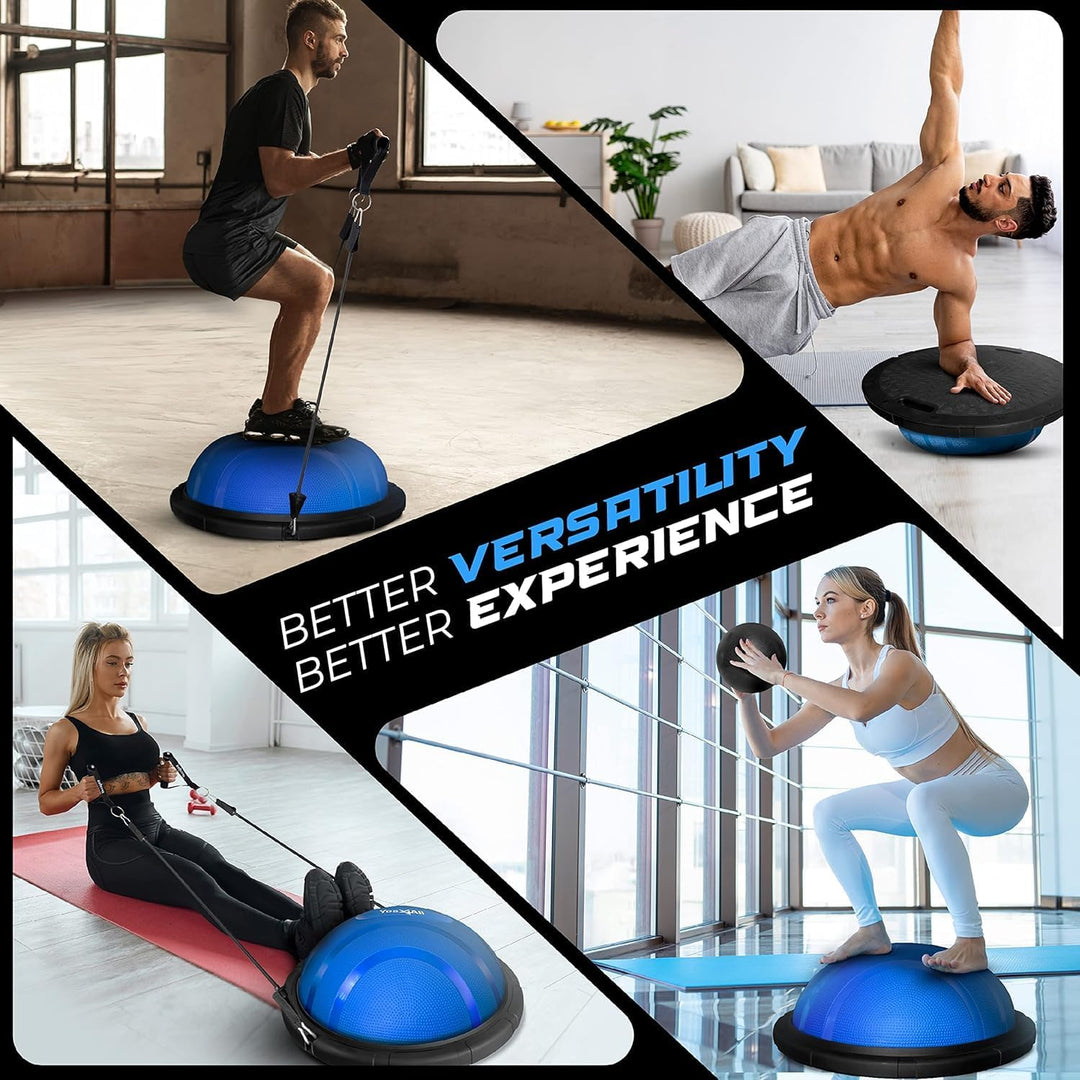 Premium Half Balance Ball – Yoga Balance Trainer for Core Stability & Full Body Workout – Includes Resistance Bands – Home or