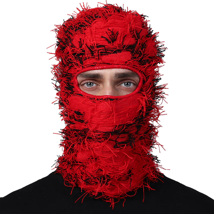 Premium Hip Hop Balaclava Beanie – Distressed Knit Ski Mask for Women, Camouflage Fuzzy Full Face Ski Hat, Outdoor Winter 