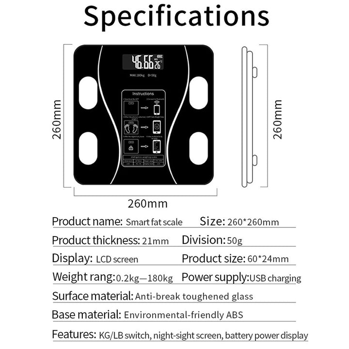 Premium LED Body Composition Scale – Accurate Digital Bathroom Scale with Body Fat Analysis, Bluetooth Connectivity, Health 
