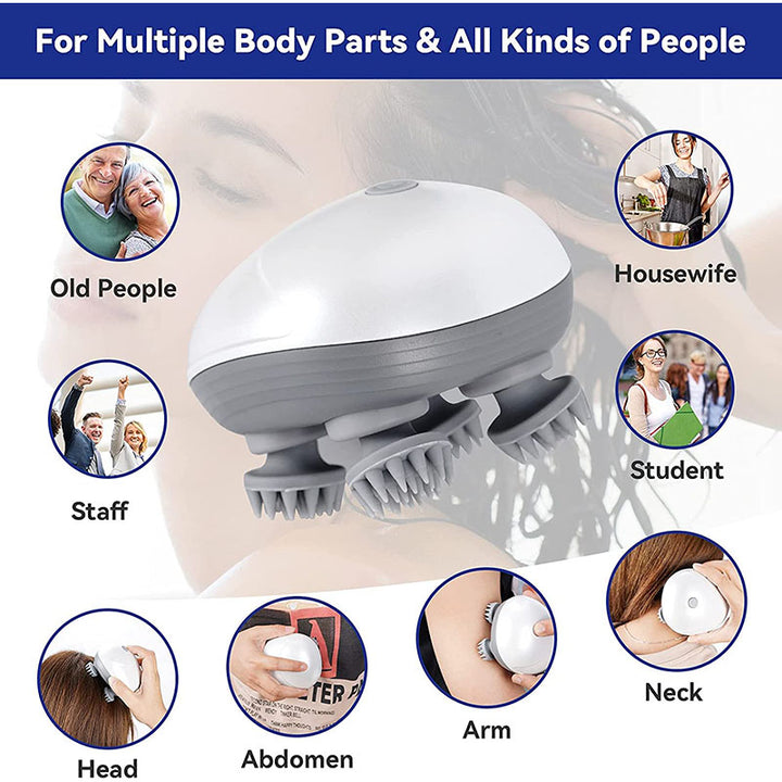 Premium Rechargeable Electric Scalp Massager for Hair Growth, Stress Relief & Headache Relief – Waterproof Handheld Massager