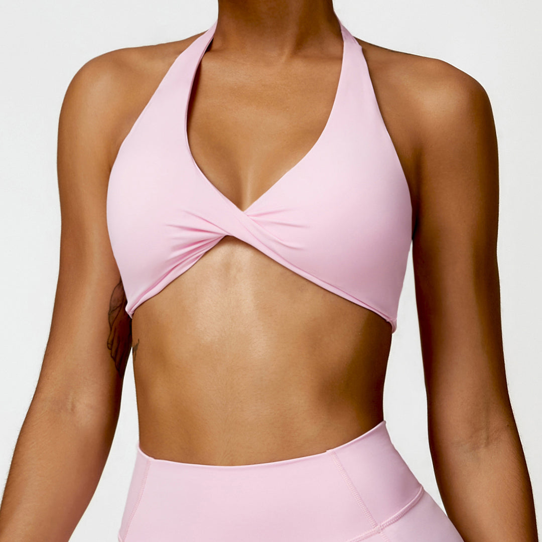 Premium High Support Sports Yoga Bra – Sexy Halter Straps, Push-Up Padded Bralette for Running, Gym & Fitness – Impact