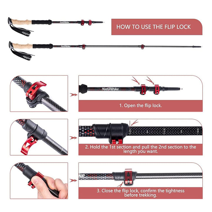 Premium Carbon Fiber Trekking Poles – Lightweight, Collapsible Telescopic Walking & Hiking Stick for Climbing, 2-Piece Set, 