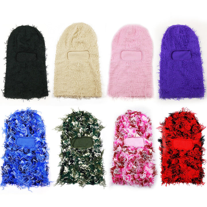 Premium Hip Hop Balaclava Beanie – Distressed Knit Ski Mask for Women, Camouflage Fuzzy Full Face Ski Hat, Outdoor Winter 