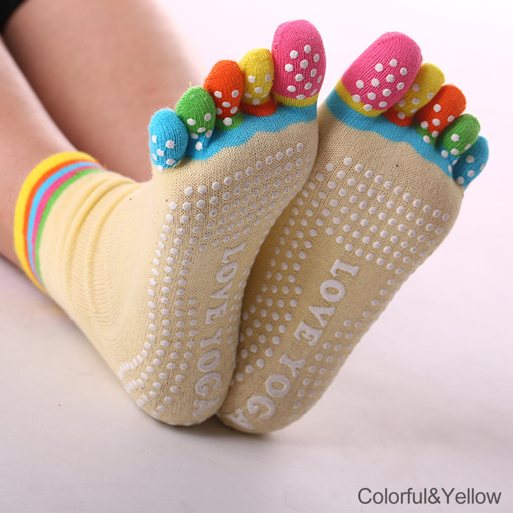 Premium Non-Slip Five-Toe Yoga Socks for Women – Colorful, Breathable, Cotton Dance & Sports Socks with Anti-Slip Grip